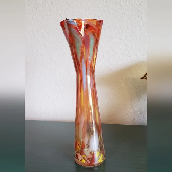 Vintage Handblown Kreiss Japan Multicolor Art Glass Mid-Century Modern Boho Vase - Picture 9 of 10